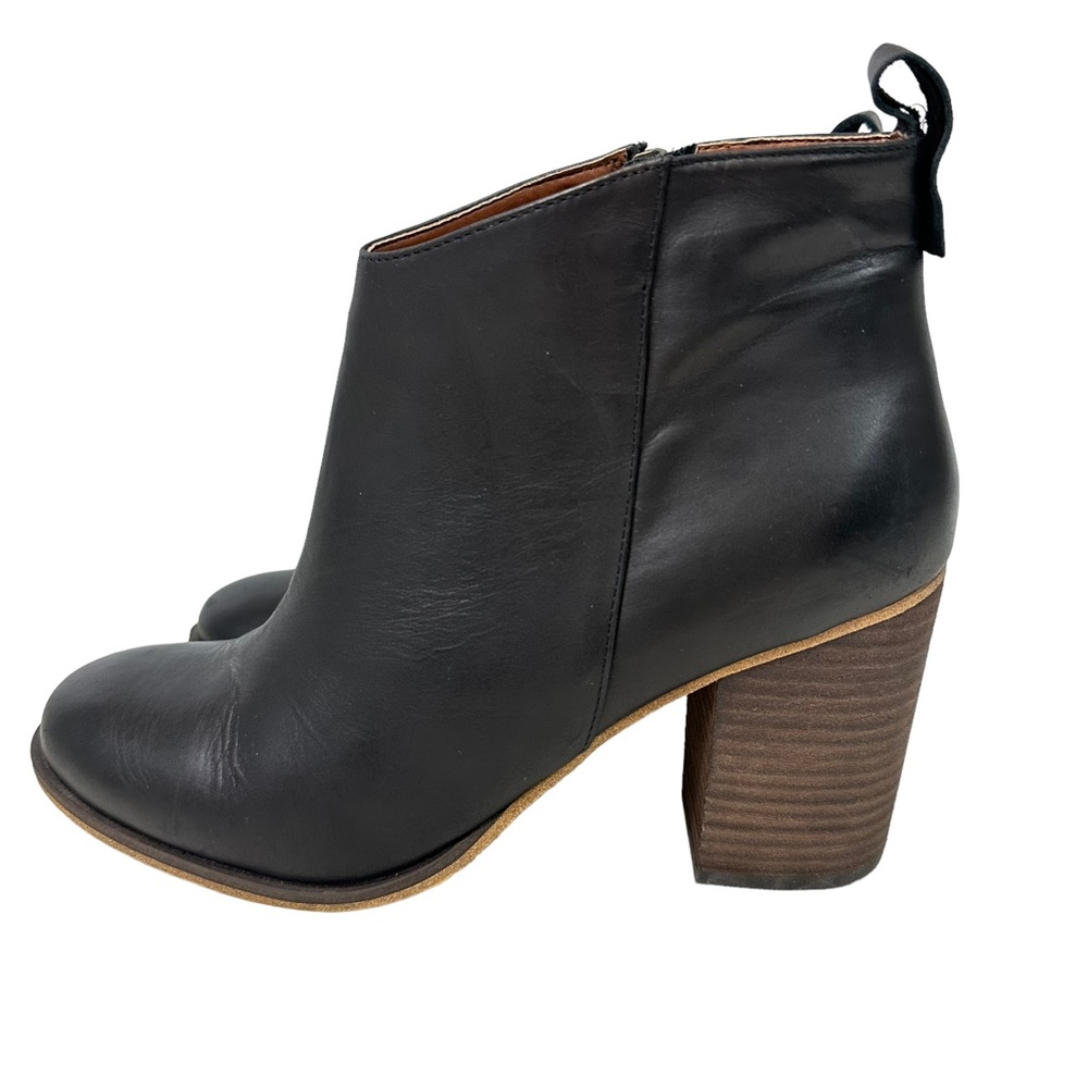 BP. Ankle Boot Sz 8.5 Lance Stacked Wood Block Heel Black Leather Pull T…